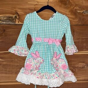 Rare Editions Green and White Ruffled Bell Sleeve Sundress